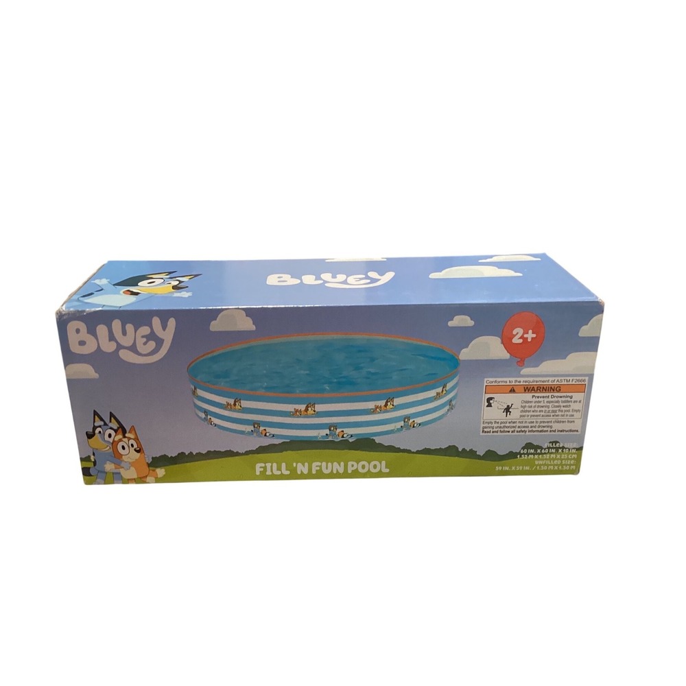 Bluey Fill N Fun Pool 5 Foot Rigid Sidewall Kiddie Wading Pool Blue White 60 In